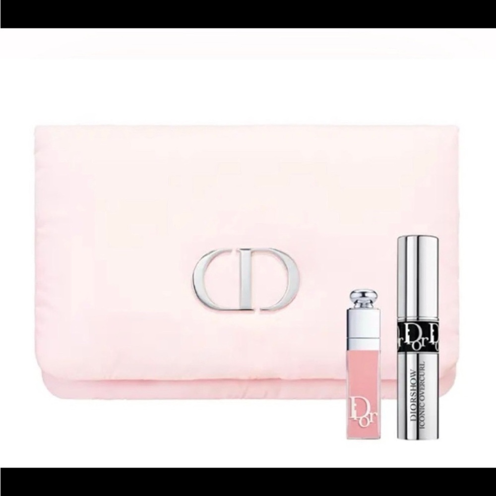 Dior soft pink pillowy flap bag with silver CD, mini lippie, and mascara set NIB - Picture 1 of 8